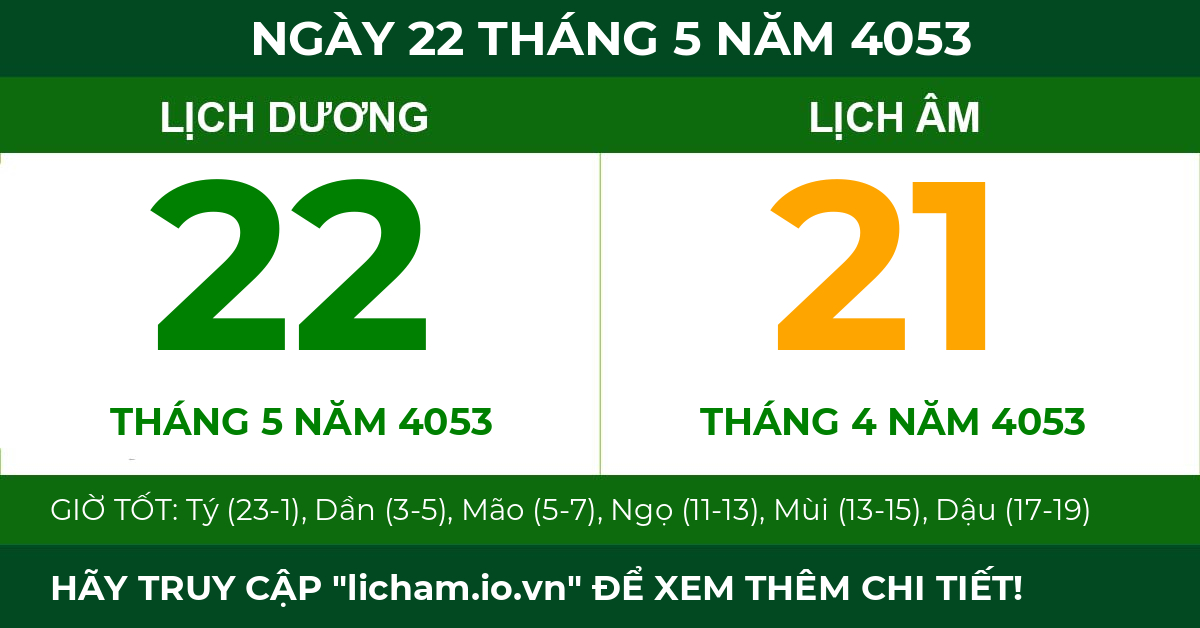 lịch âm ngày 22 tháng 5 năm 4053