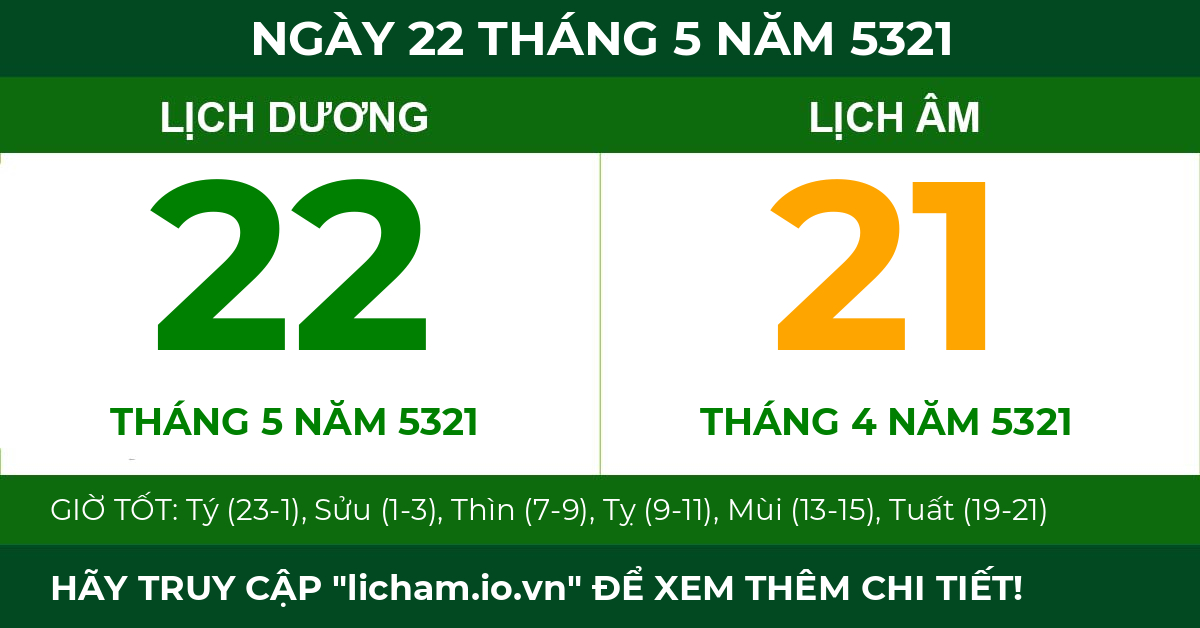 lịch âm ngày 22 tháng 5 năm 5321