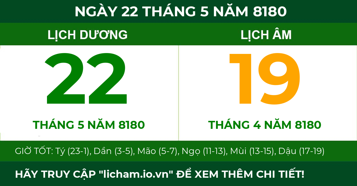 lịch âm ngày 22 tháng 5 năm 8180