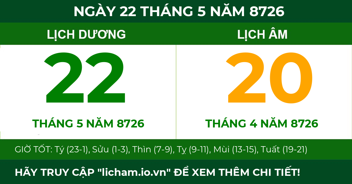lịch âm ngày 22 tháng 5 năm 8726