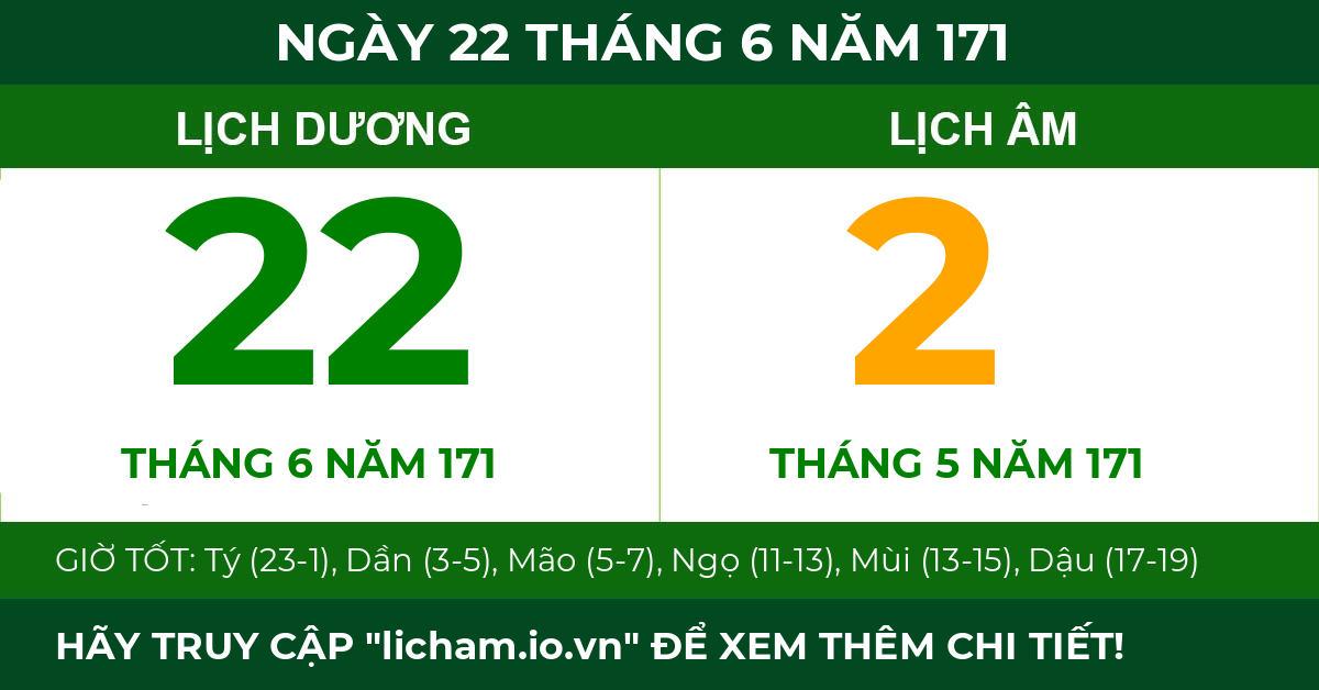 lịch âm ngày 22 tháng 6 năm 171