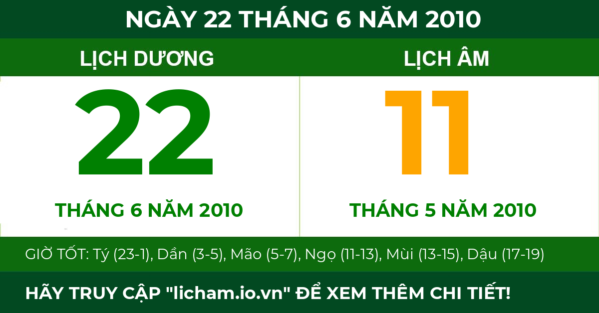 lịch âm ngày 22 tháng 6 năm 2010