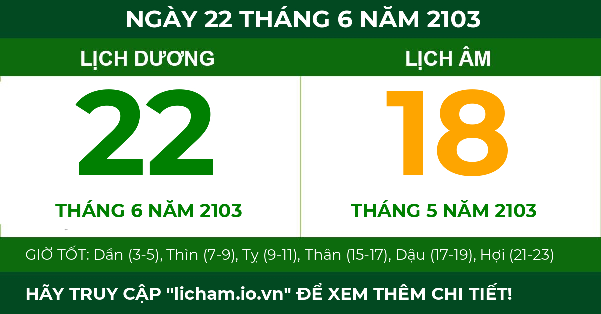 lịch âm ngày 22 tháng 6 năm 2103