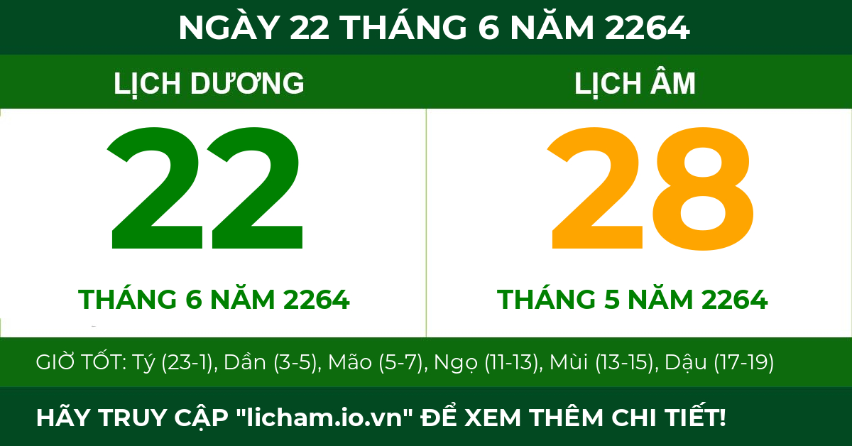 lịch âm ngày 22 tháng 6 năm 2264