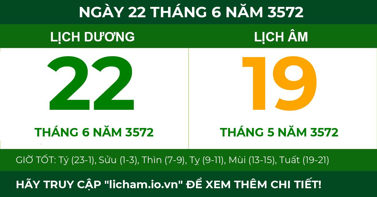 lịch âm ngày 22 tháng 6 năm 3572
