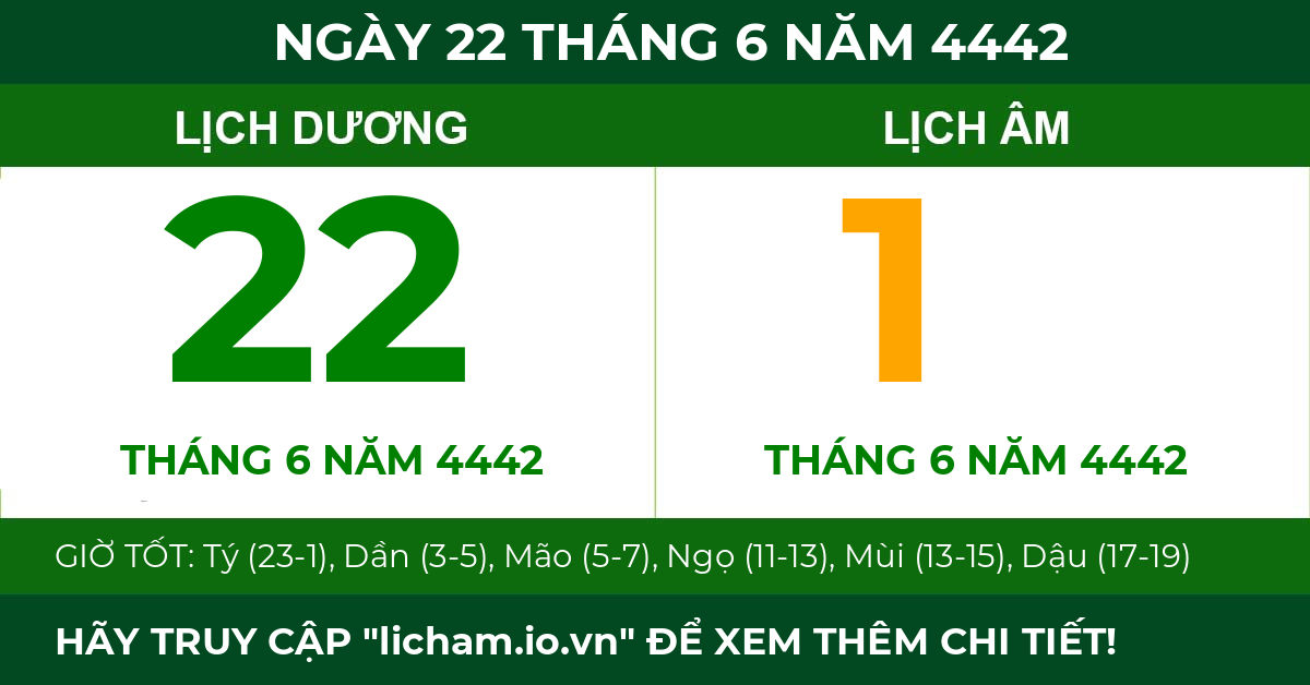 lịch âm ngày 22 tháng 6 năm 4442