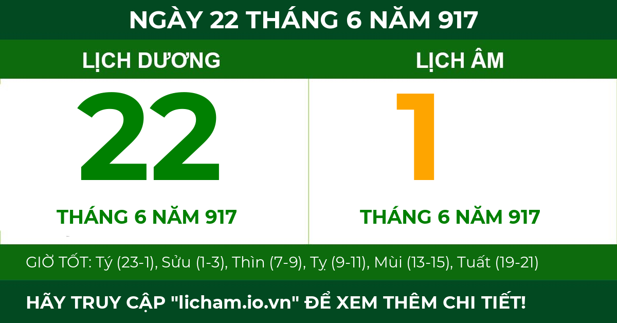 lịch âm ngày 22 tháng 6 năm 917