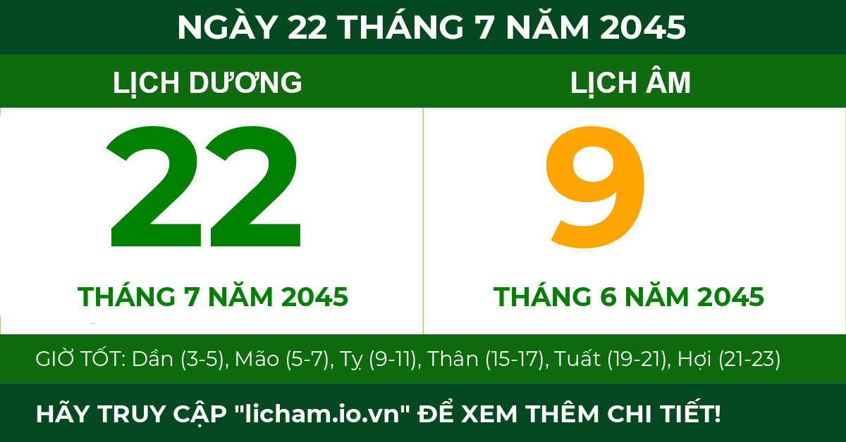 lịch âm ngày 22 tháng 7 năm 2045