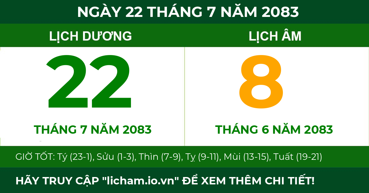 lịch âm ngày 22 tháng 7 năm 2083