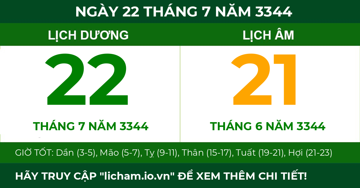 lịch âm ngày 22 tháng 7 năm 3344