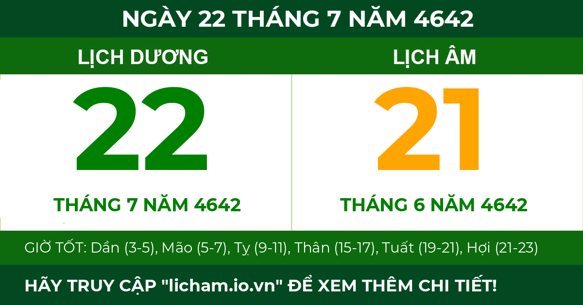 lịch âm ngày 22 tháng 7 năm 4642