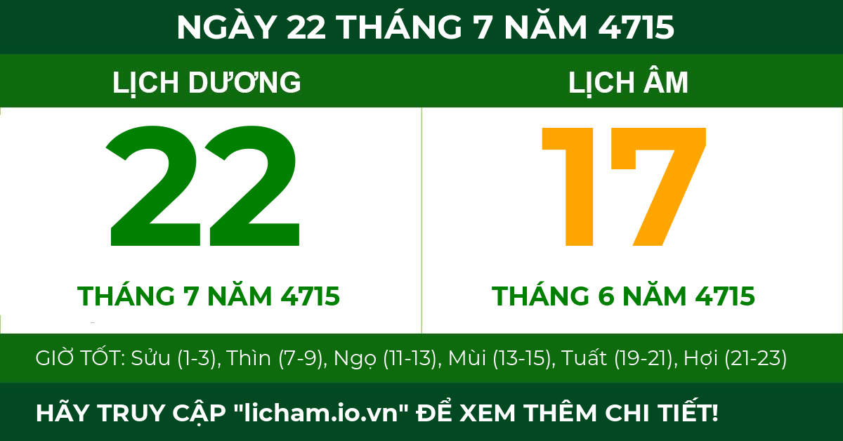 lịch âm ngày 22 tháng 7 năm 4715