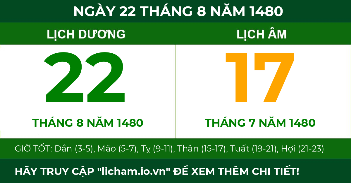 lịch âm ngày 22 tháng 8 năm 1480