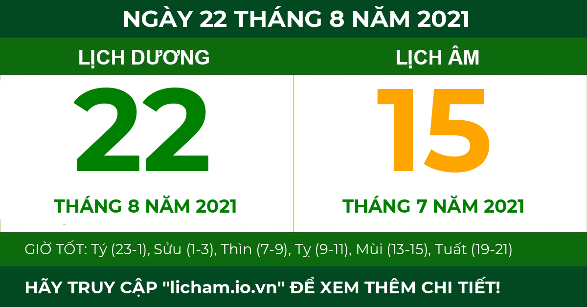 lịch âm ngày 22 tháng 8 năm 2021