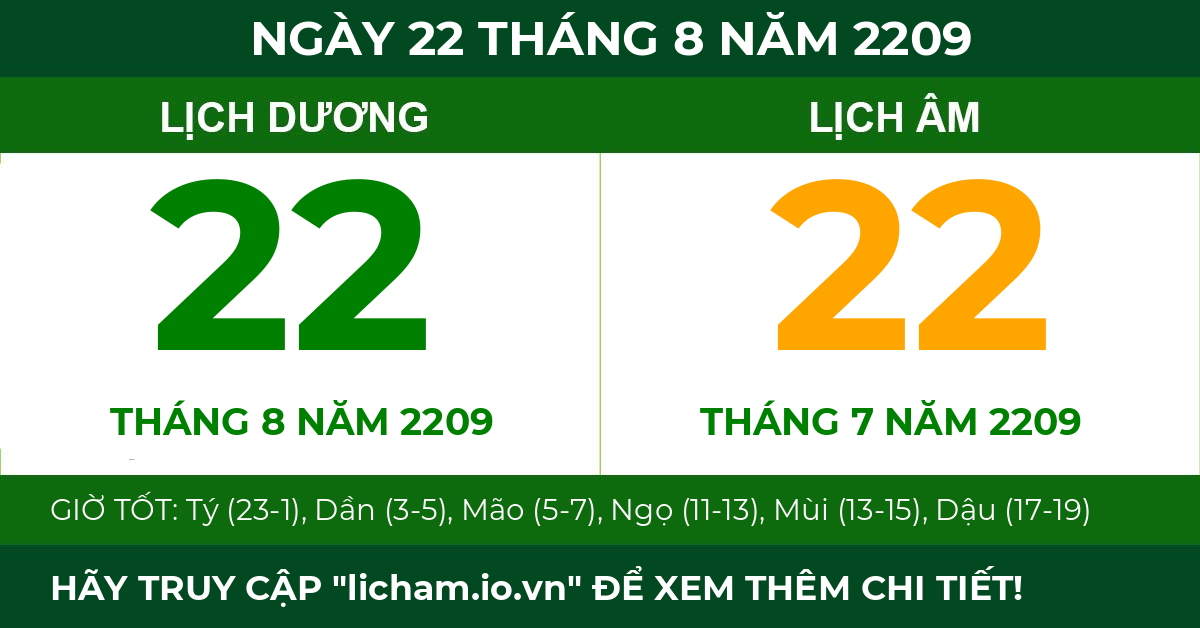 lịch âm ngày 22 tháng 8 năm 2209