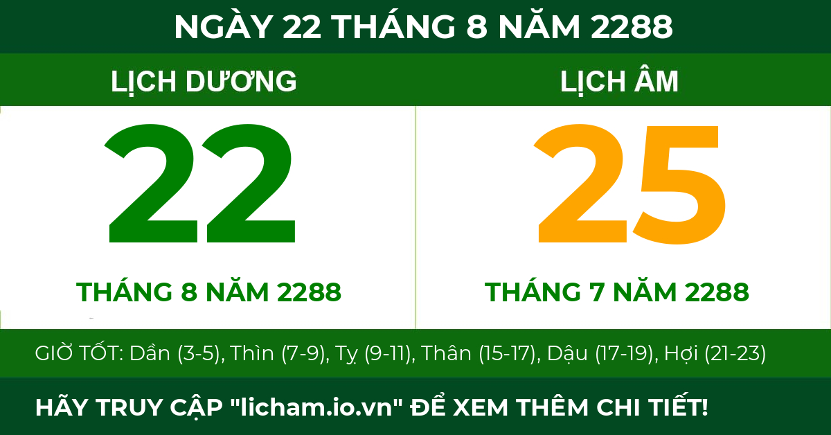 lịch âm ngày 22 tháng 8 năm 2288