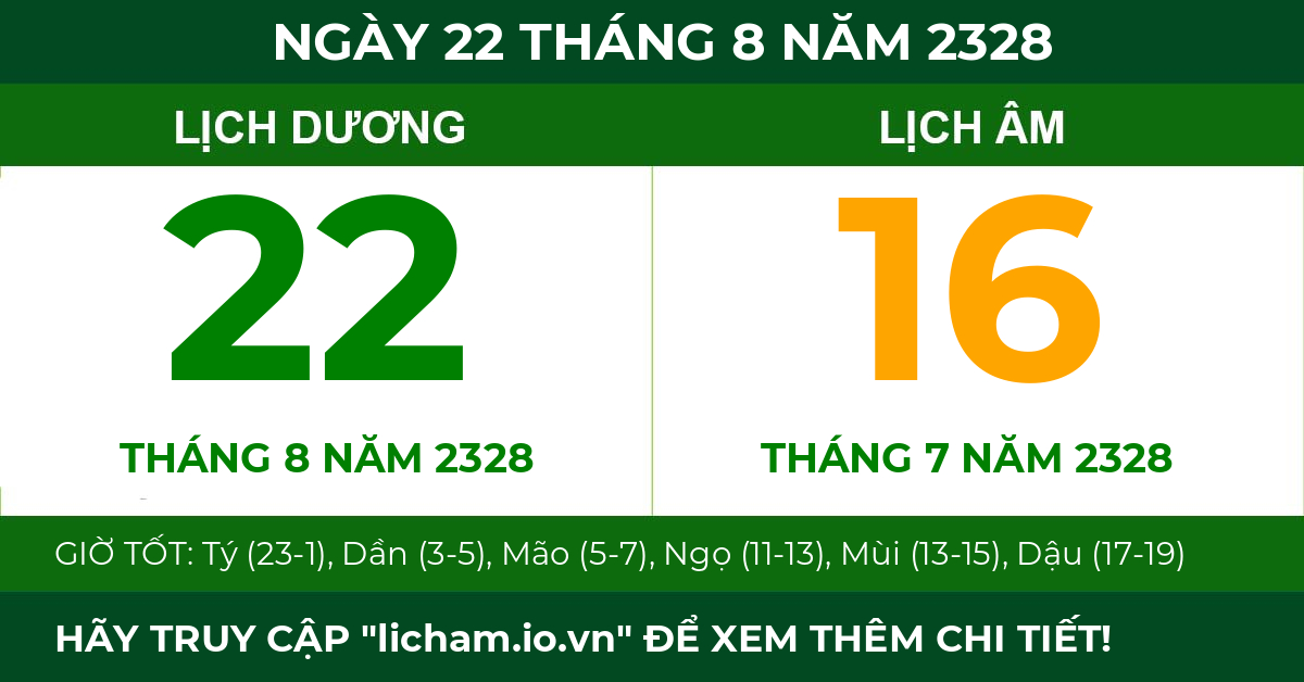 lịch âm ngày 22 tháng 8 năm 2328