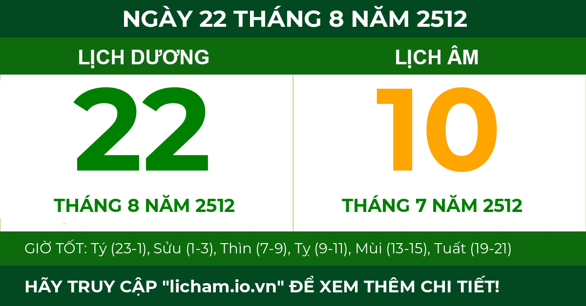 lịch âm ngày 22 tháng 8 năm 2512