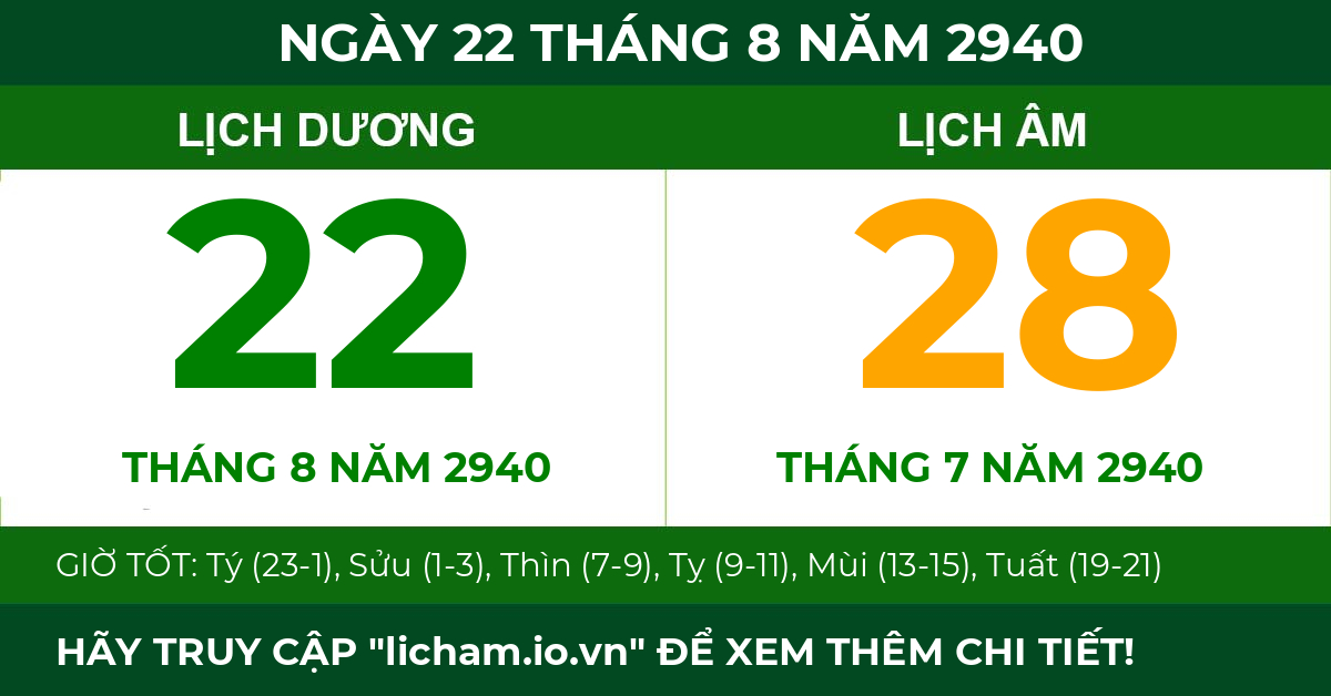 lịch âm ngày 22 tháng 8 năm 2940