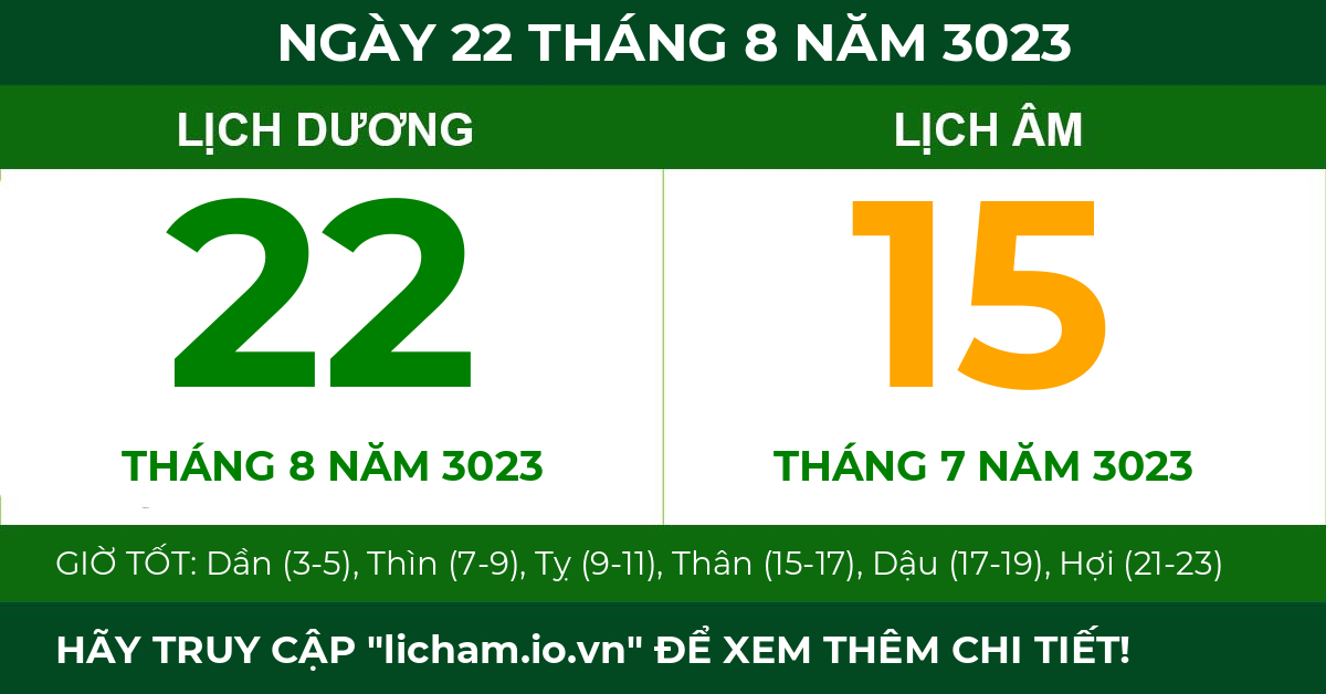 lịch âm ngày 22 tháng 8 năm 3023