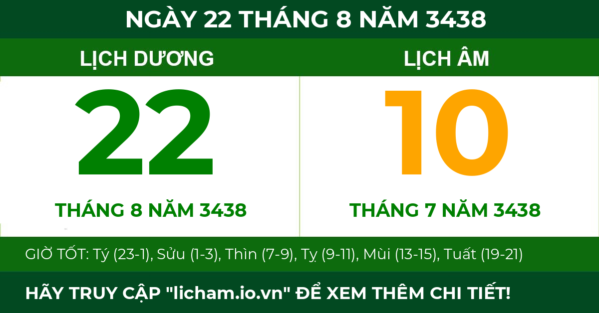 lịch âm ngày 22 tháng 8 năm 3438