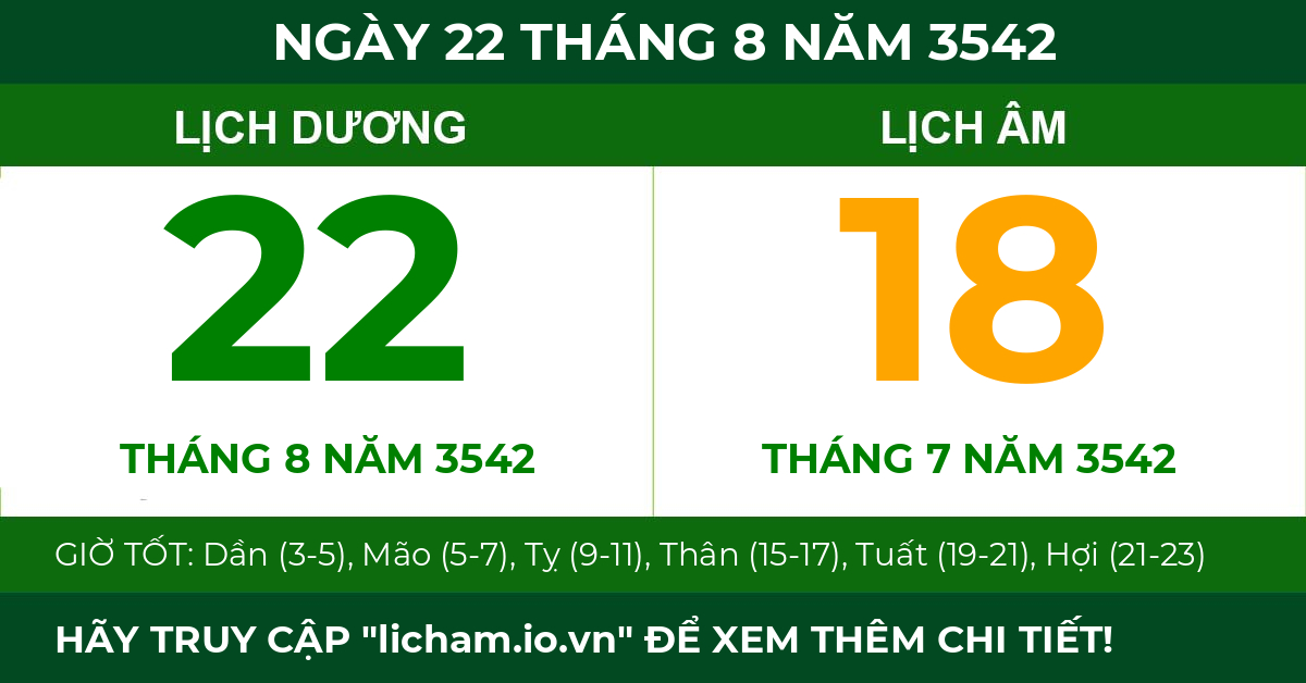lịch âm ngày 22 tháng 8 năm 3542