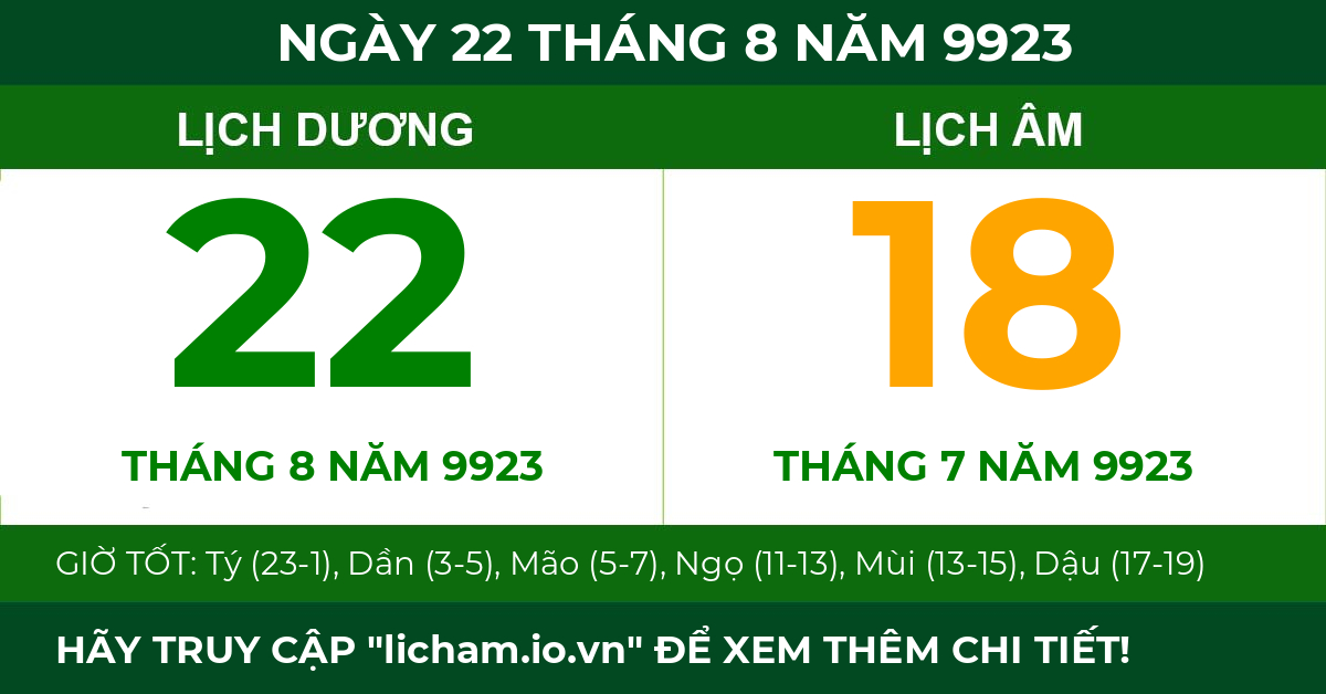 lịch âm ngày 22 tháng 8 năm 9923