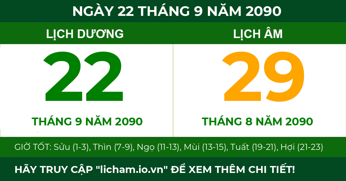 lịch âm ngày 22 tháng 9 năm 2090