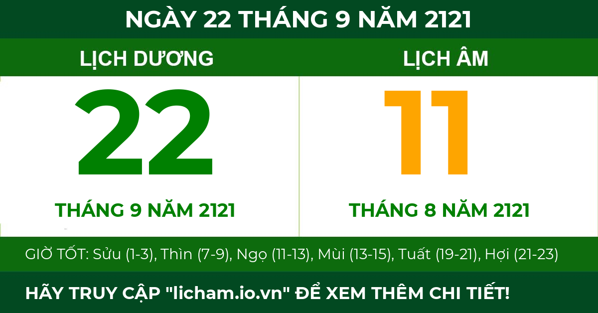 lịch âm ngày 22 tháng 9 năm 2121