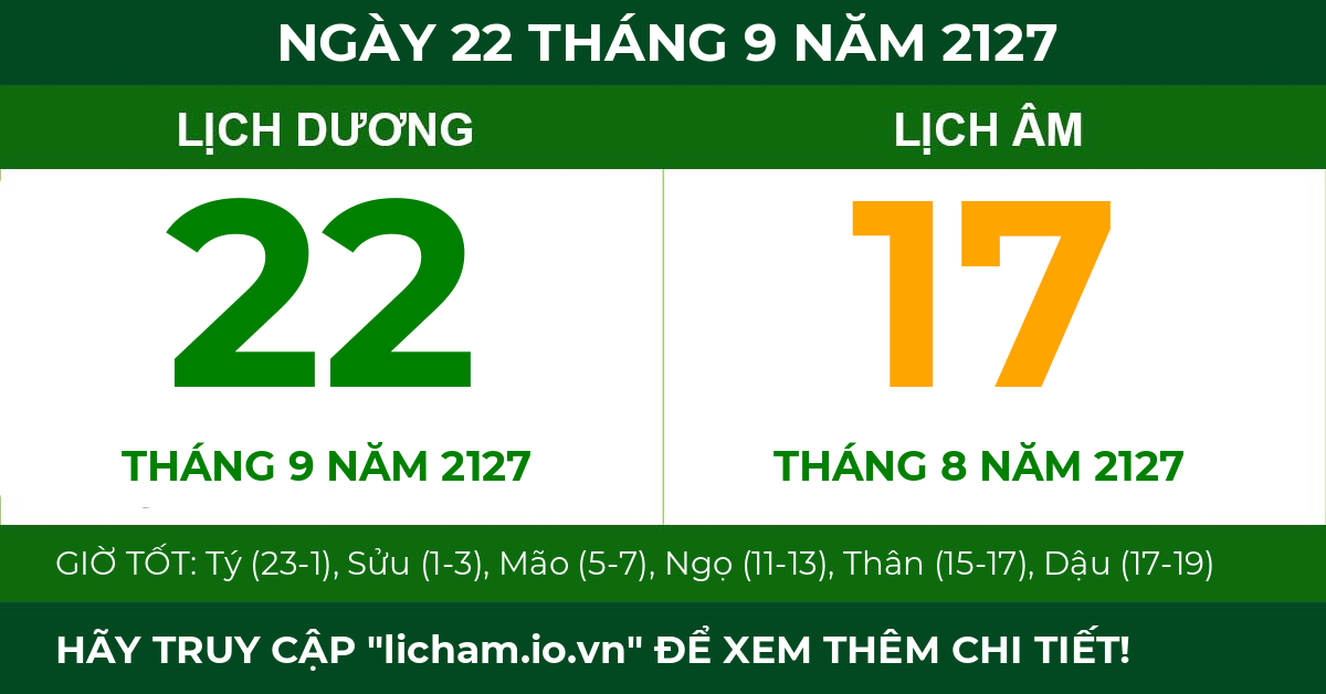 lịch âm ngày 22 tháng 9 năm 2127