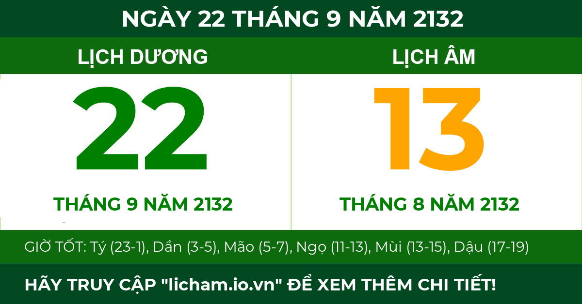 lịch âm ngày 22 tháng 9 năm 2132