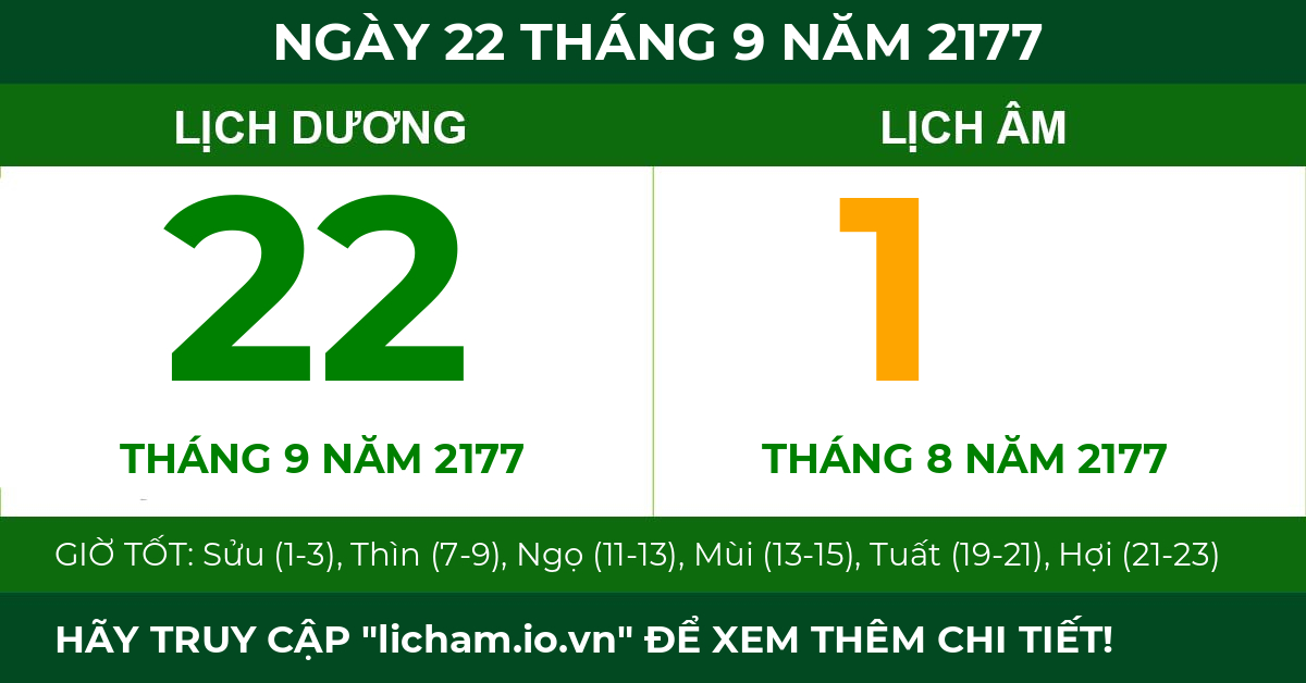 lịch âm ngày 22 tháng 9 năm 2177