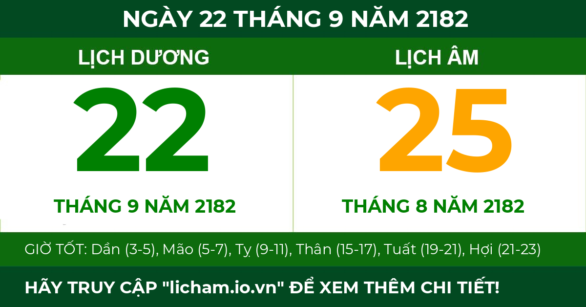 lịch âm ngày 22 tháng 9 năm 2182