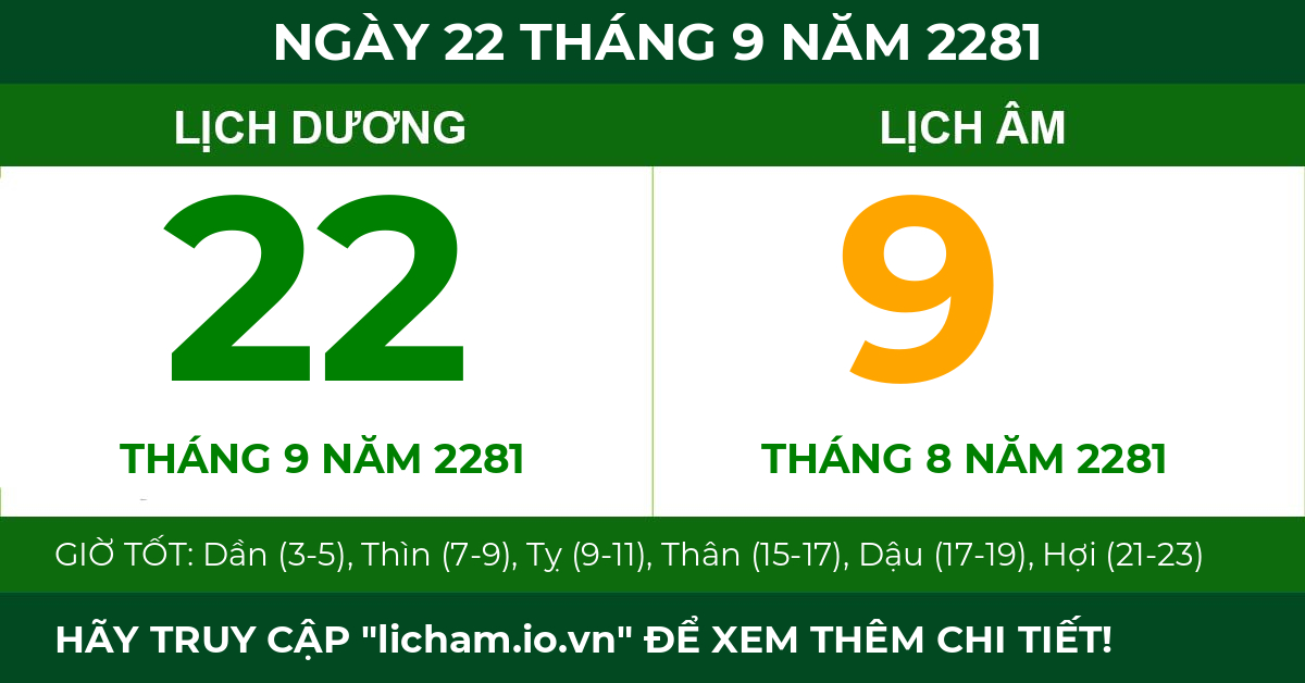 lịch âm ngày 22 tháng 9 năm 2281