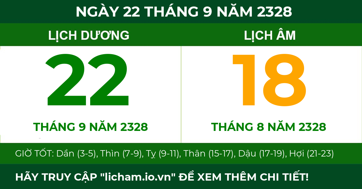 lịch âm ngày 22 tháng 9 năm 2328