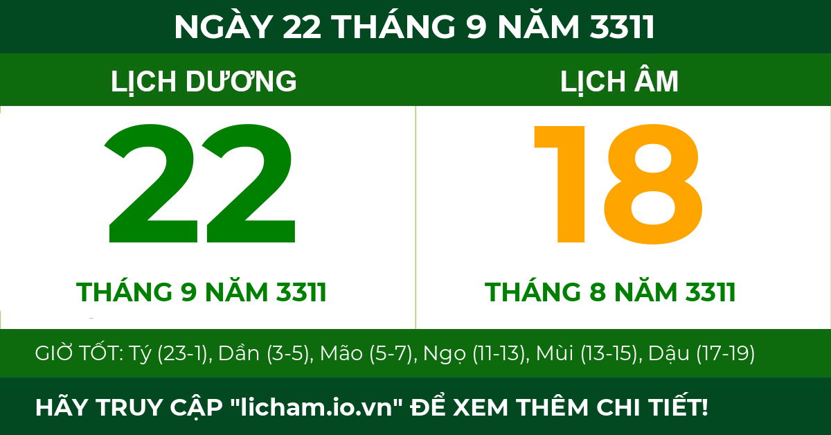 lịch âm ngày 22 tháng 9 năm 3311