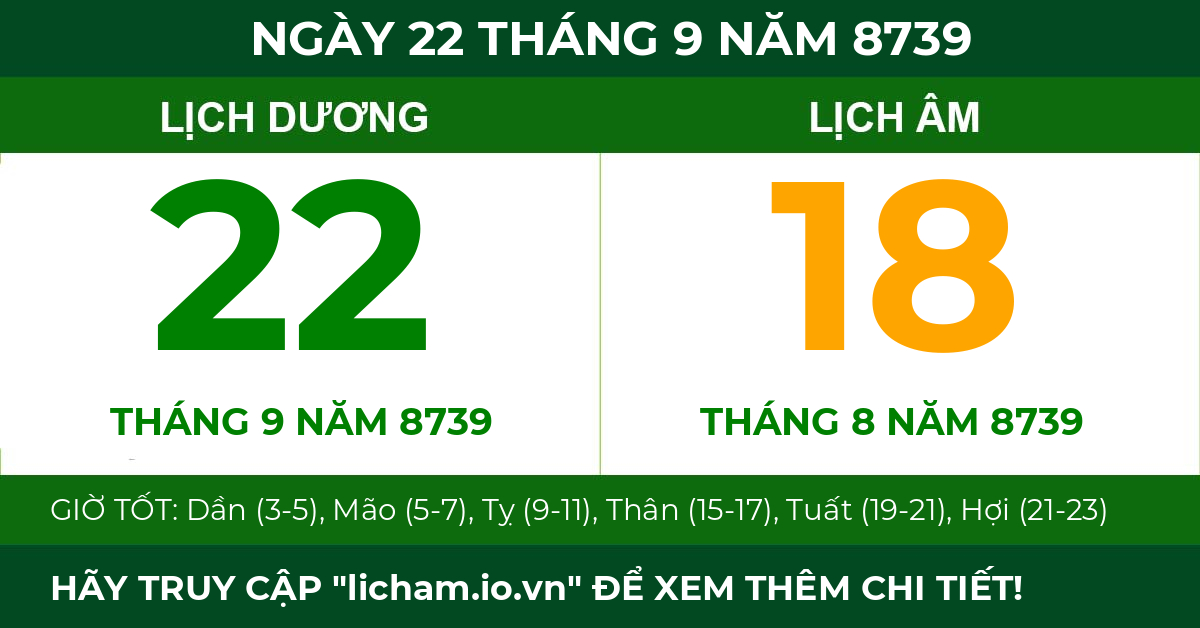lịch âm ngày 22 tháng 9 năm 8739