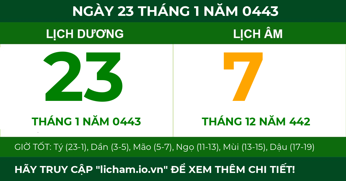 lịch âm ngày 23 tháng 1 năm 0443