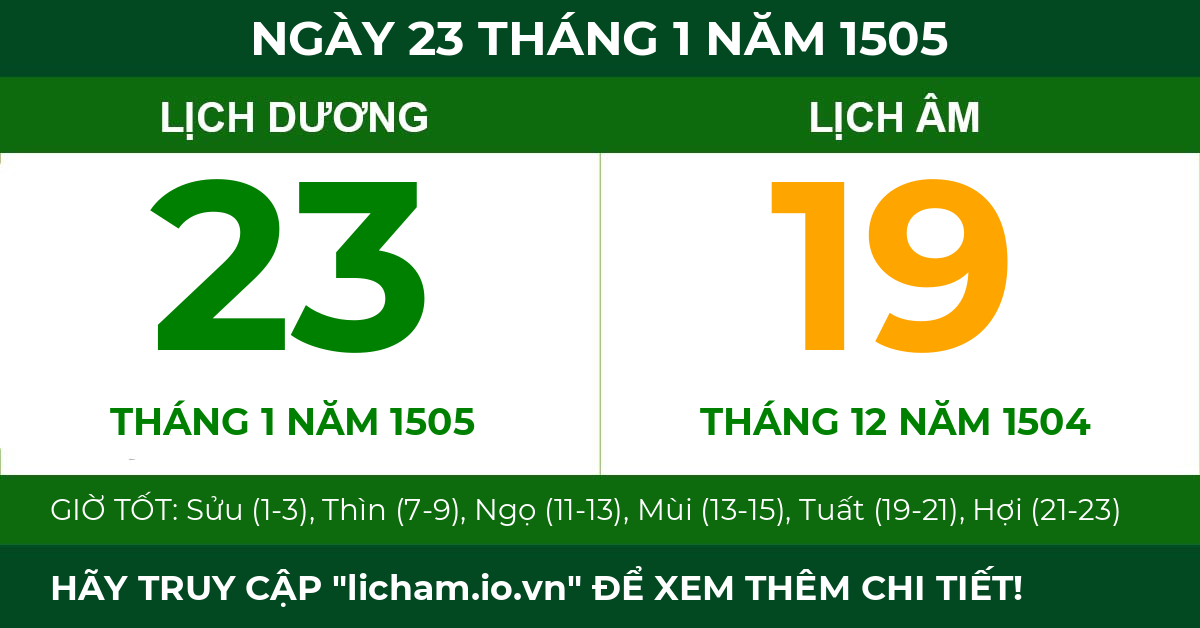 lịch âm ngày 23 tháng 1 năm 1505