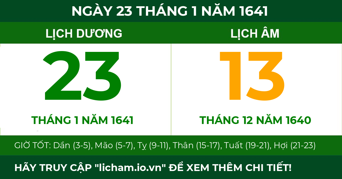 lịch âm ngày 23 tháng 1 năm 1641