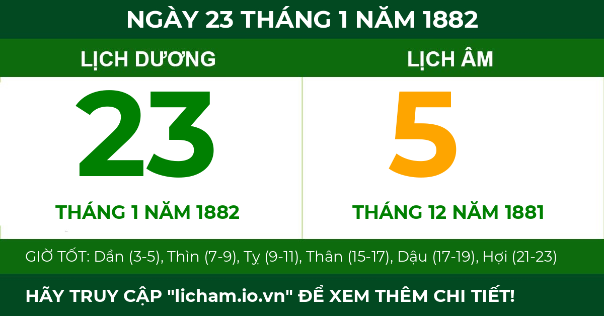 lịch âm ngày 23 tháng 1 năm 1882