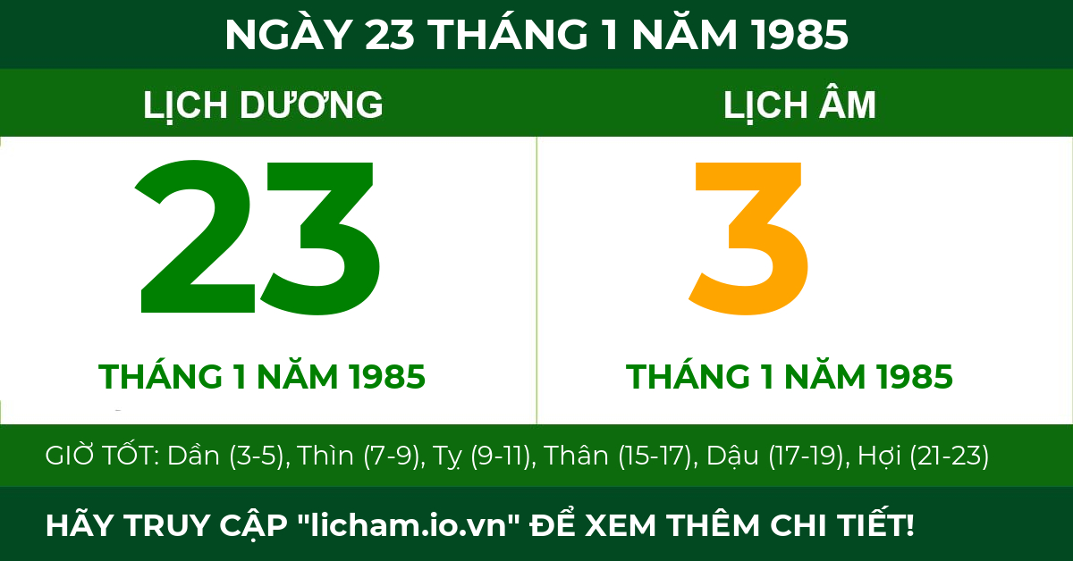 lịch âm ngày 23 tháng 1 năm 1985
