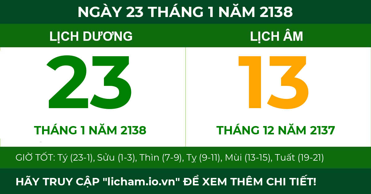 lịch âm ngày 23 tháng 1 năm 2138
