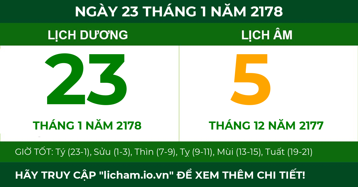 lịch âm ngày 23 tháng 1 năm 2178