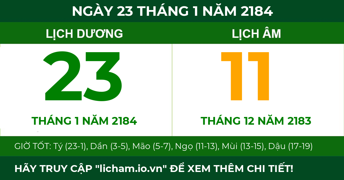 lịch âm ngày 23 tháng 1 năm 2184