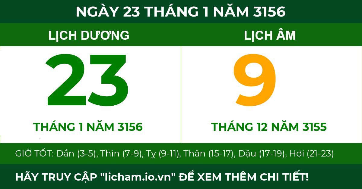 lịch âm ngày 23 tháng 1 năm 3156