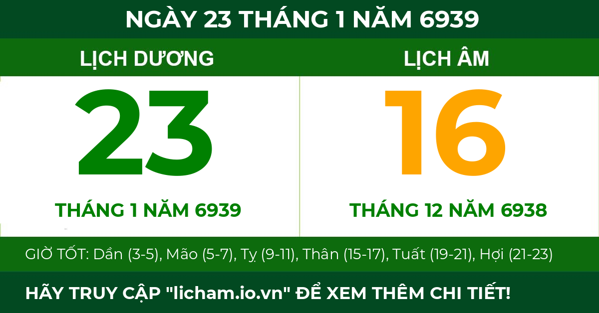 lịch âm ngày 23 tháng 1 năm 6939