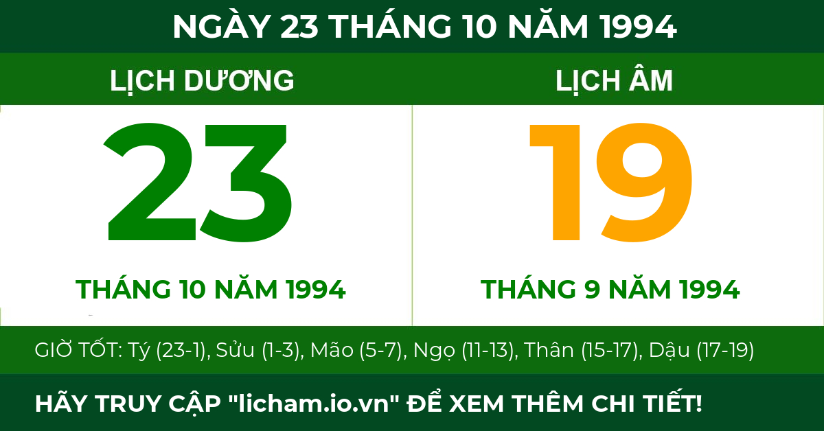 lịch âm ngày 23 tháng 10 năm 1994