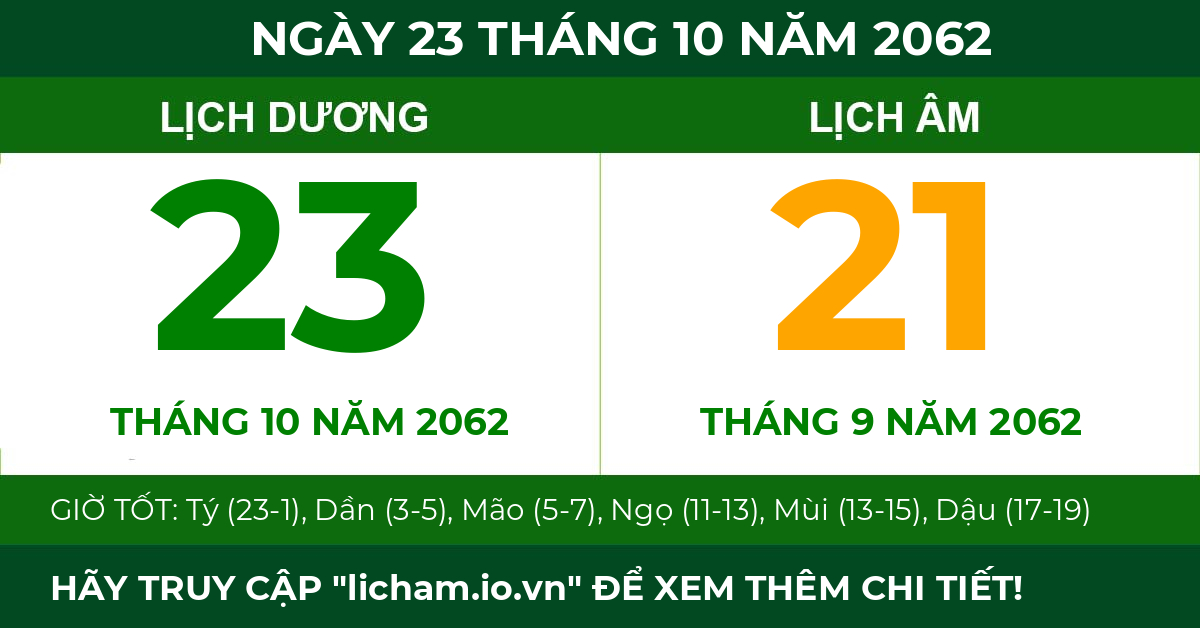 lịch âm ngày 23 tháng 10 năm 2062
