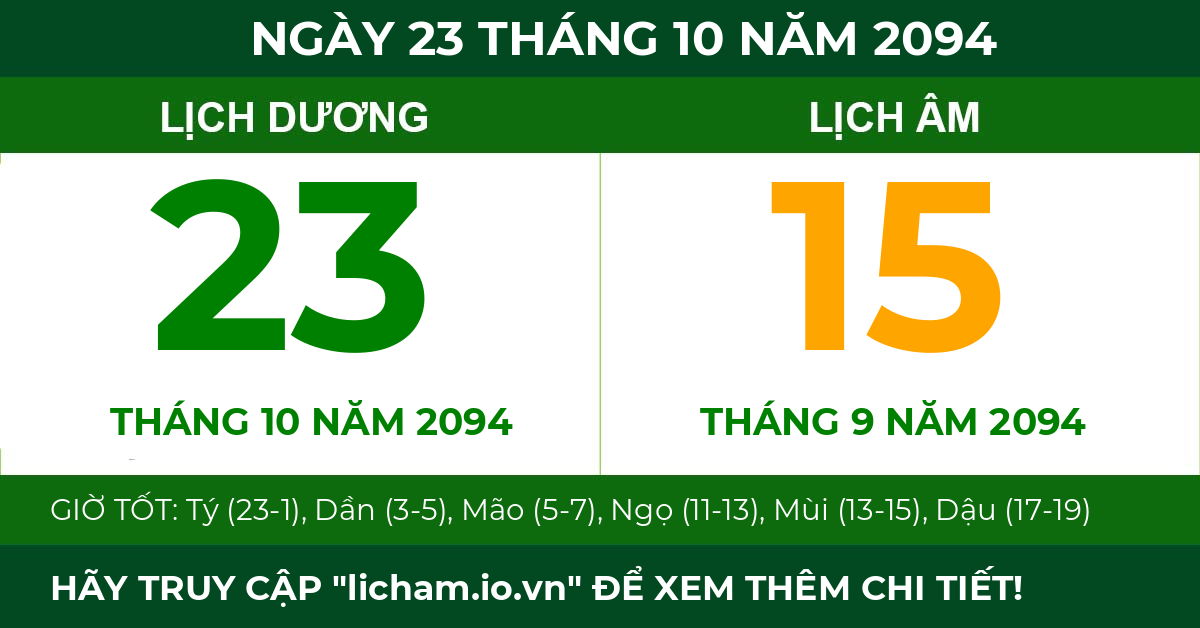 lịch âm ngày 23 tháng 10 năm 2094